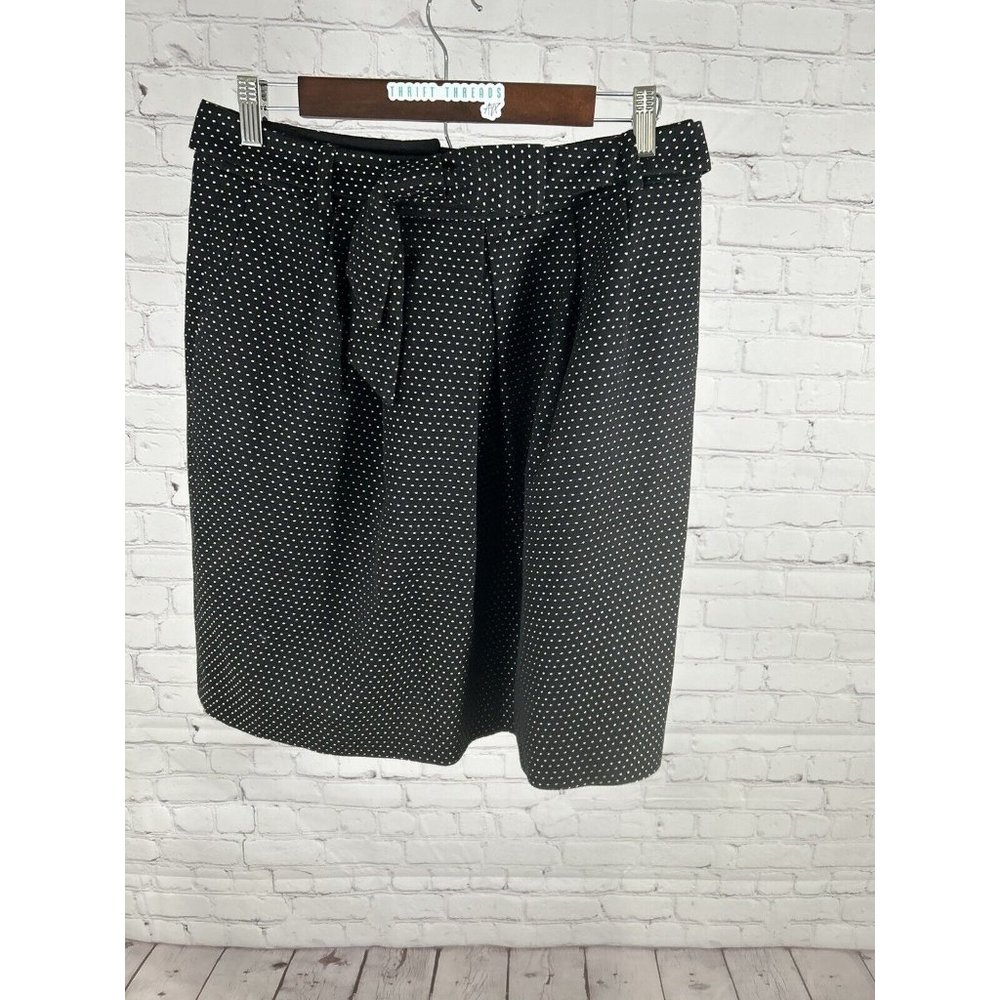 Talbots Black Gold Polka Dot Belted Pleated Midi Pencil Skirt W Pockets 10